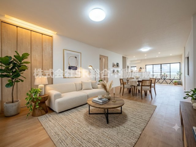 昭和町中古戸建の居間・リビング|リビングは広々23.5帖♪開放感のある空間でご家族でゆったりとお過ごしいただけます！（家具はCGによるイメージです。）