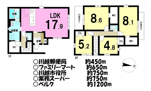 川越市小仙波町２丁目の新築一戸建の間取り