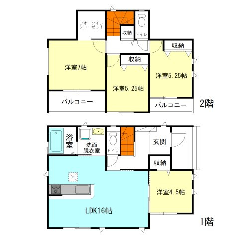 【間取り】 | ハートフルタウン高崎市倉賀野町400ーA | 全居室モダンな洋室＋明るい南向き間取り！
水回りを最短距離で結んだラクラク家事同線！