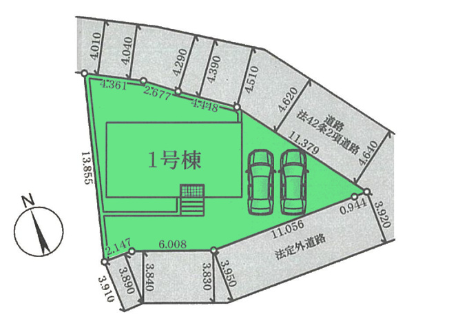 【区画図】 | クレイドルガーデン高崎市上大島町第3ー① | 開放的な両面道路に面した1棟！