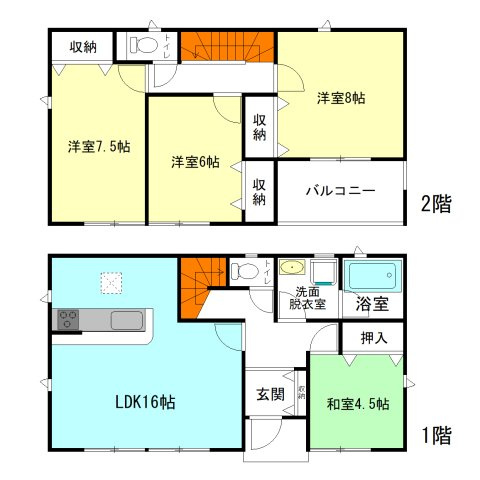 【間取り】 | クレイドルガーデン高崎市上大島町第3ー① | 全居室南向き＋6帖以上の広々間取り！
客間としても便利なくつろぎ和室！