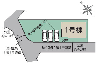 川越市南大塚５丁目　新築一戸建ての区画図|カースペース3台分