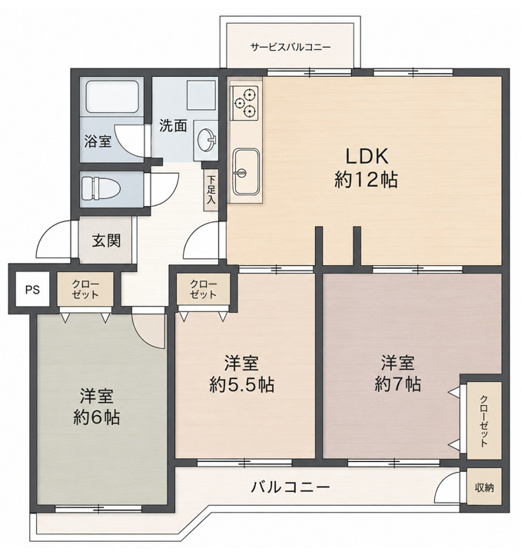 【間取り】 | 戸塚芙蓉ハイツC4号棟　フルリフォーム済み/広々3LDK/南向き角部屋/バルコニー2か所