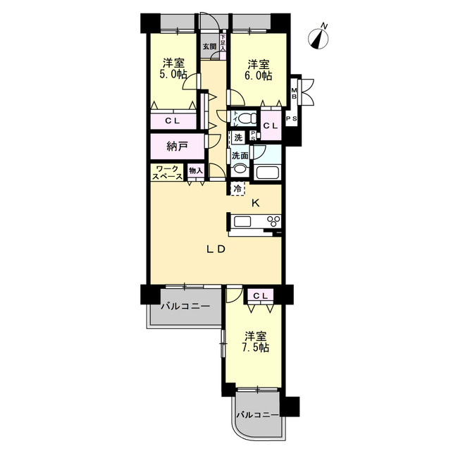 プラセシオン茶屋ヶ坂公園の間取り|広々としたリビングダイニングが特徴的な３LDKです。