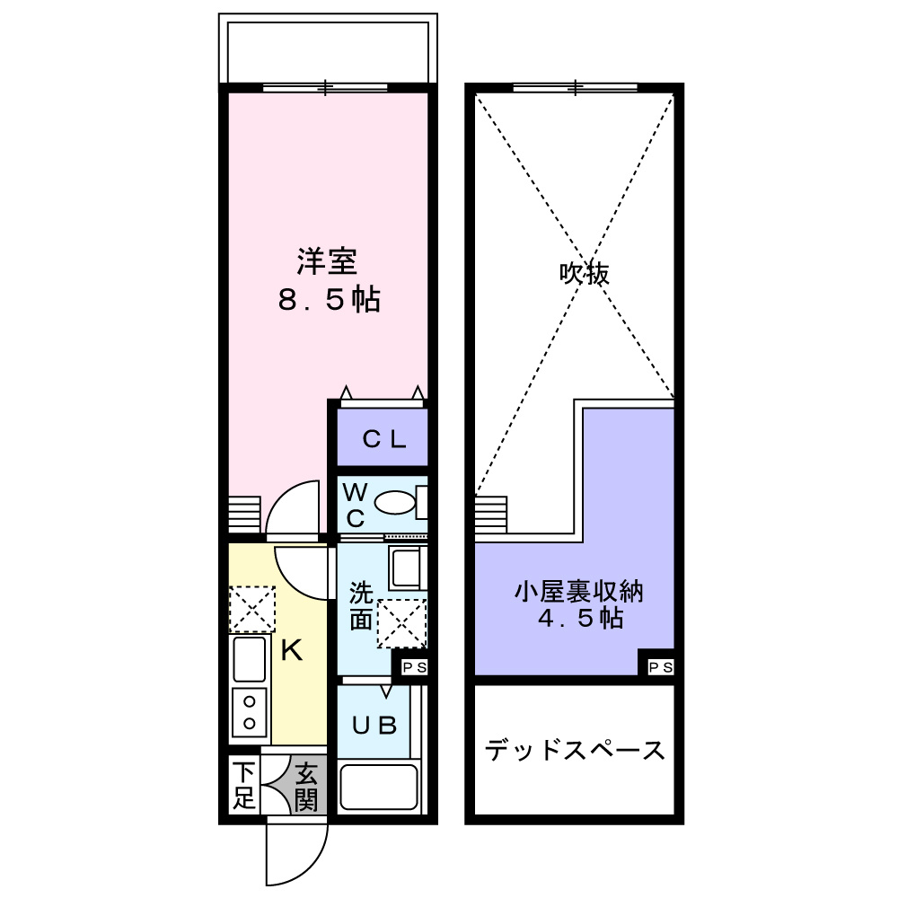 SパレスⅣの間取り|※108号室は間取反転