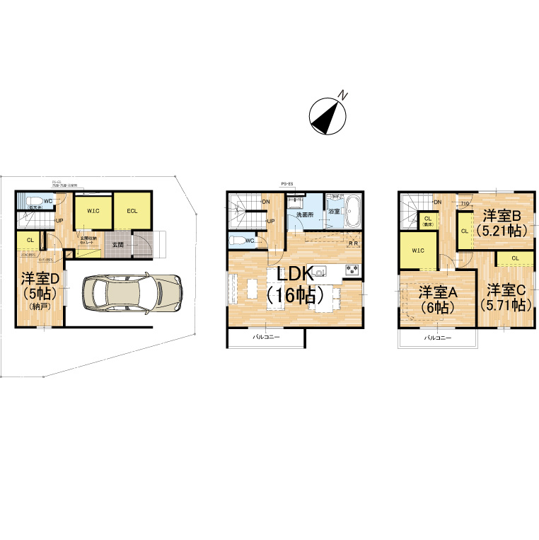 【新築戸建】長岡京市滝ノ町「西向日駅」3SLDKの間取り