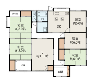 【間取り】 | 笠間市来栖5LDK平屋中古住宅 | 母屋間取り