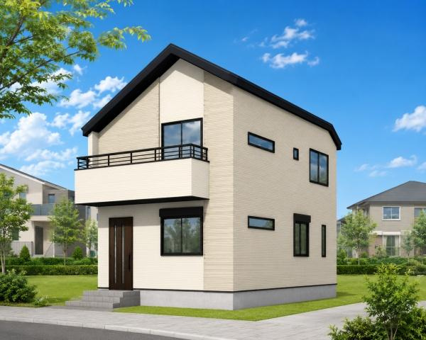 横浜市旭区白根６丁目の新築一戸建の完成予想図|外観のイメージパースです。
お洒落な外観で完成が楽しみです。
※背景はCGでのイメージになり、実際とは異なります。