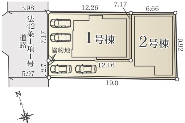 横浜市旭区白根６丁目の新築一戸建の区画図|カースペース2台分確保！
お気軽にお問合せ下さい。