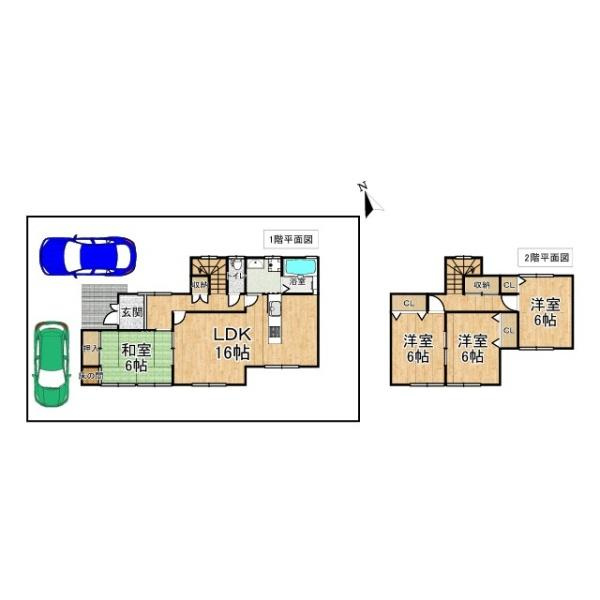 北葛城郡広陵町みささぎ台の中古一戸建の間取り|■ＬＤＫは広々16帖！キッチンからリビングを見渡せる設計です！
