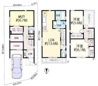 【間取り】 | 尼崎市浜３丁目中古戸建　築浅！ | 車庫付き２SLDKの間取りで新婚様からファミリー様まで幅広くおすすめの間取りです！！収納力もございます！！