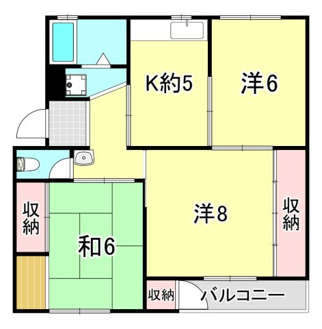 渦ケ森コーポ　６号棟の間取り
