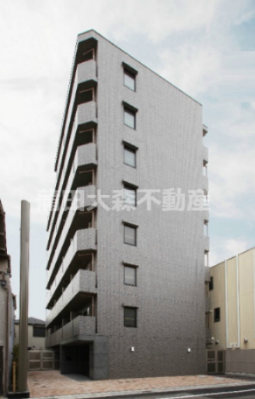 ルーブル多摩川八番館の外観|2013年3月築　RC鉄筋コンクリート造地上8階建て1K～2DK総戸数34戸の分譲賃貸マンション　
東急多摩川線矢口渡駅最寄り、武蔵新田駅と池上線池上駅も徒歩圏内の東京都大田区東矢口2丁目
