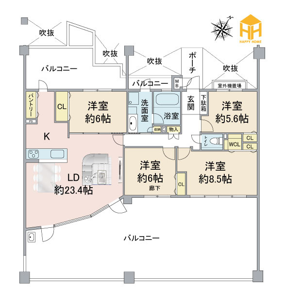アンビエント西宮仁川アールブリーズの間取り|※現況と図面が異なる場合現況を優先いたします。