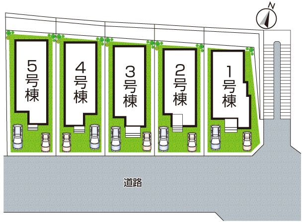 神戸市北区鹿の子台北町　第1期　新築一戸建ての区画図|全5区画