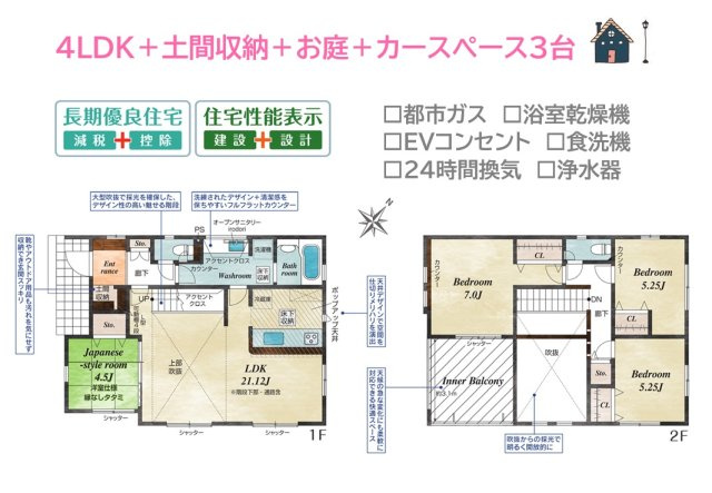 【間取り】 | ご家族のライフスタイルに合わせて対応できるゆとりの４LDK◎
リビング階段や水廻りが集約し、コミュニケーションも取りやすい人気の間取りとなっています。