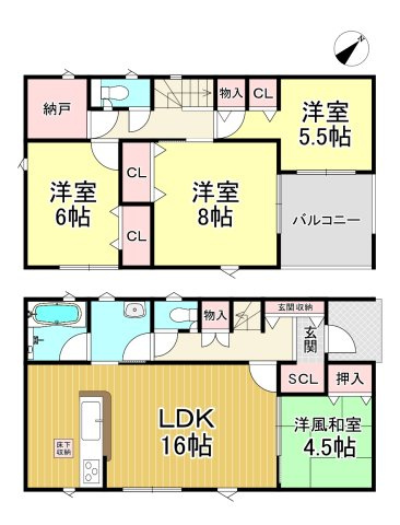 半田市乙川源内林町2丁目　全2棟　1号棟の間取り|1号棟　4LDK+納戸+SCL♪