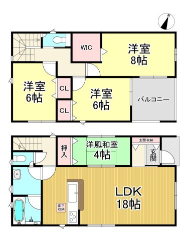 半田市乙川源内林町2丁目　全2棟　2号棟の間取り|2号棟　4LDK+WIC♪