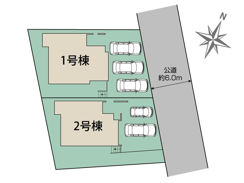 【同施工物件ご案内可能】知多市新知東町　全2棟の区画図|全体区画数｜全2棟
◆駐車2～3台可能！(但し、車種による)
◎まずは、お気軽にお問い合わせください。現地を案内しながら周辺環境も見て頂けます。