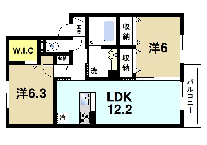 グリーンコートの間取り|ゆったりとした広さのあるお部屋です
