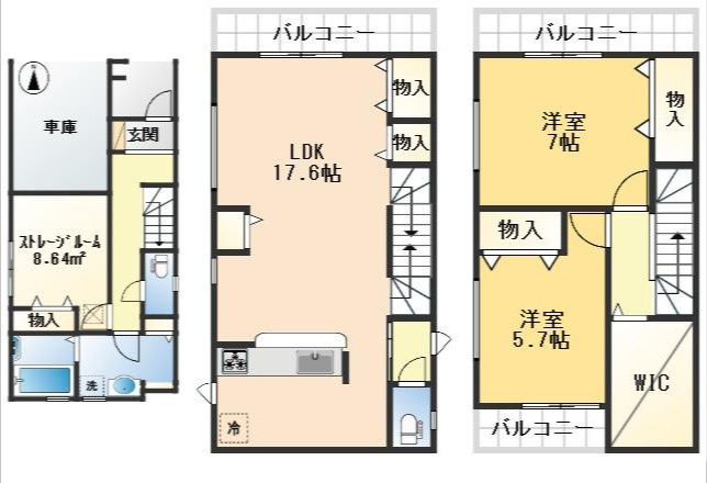 豊中市小曽根4丁目　新築戸建の間取り