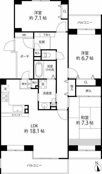 横浜市神奈川区西寺尾４丁目の賃貸マンションの間取り