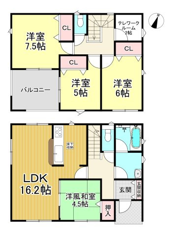 知多市金沢字泉脇　全3棟　1号棟の間取り|4LDK+テレワークルーム☆