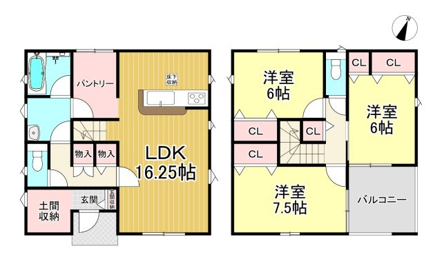 知多市金沢字泉脇　全3棟　2号棟の間取り|3LDK+パントリー+土間収納☆