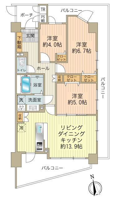 3面バルコニーが魅力！日当たり・通風良好な3LDKです