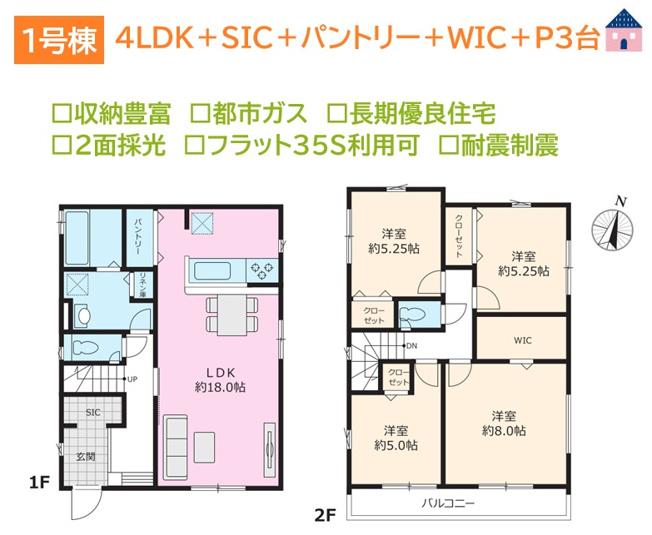 【間取り】 | SIC・WIC・パントリーと増える荷物も困らない４LDK◎　
お掃除やインテリアの選択肢も広がる全室フローリングです。