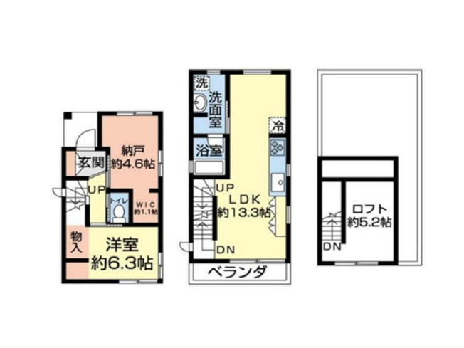 【間取り】 | 富士見市渡戸3丁目　中古一戸建住宅　(ふじみ野店) | 令和3年5月完成の築浅1SLDK+ロフト！3台以上駐車可能でお車を複数台お持ちの方にもおすすめです。(車種により異なります)※図面を基に作成しています。現況と異なる場合は現況を優先いたします。