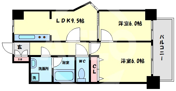 BGC難波タワーの間取り|ＢＧＣ難波タワー　使い勝手の良い2ＬＤＫタイプ