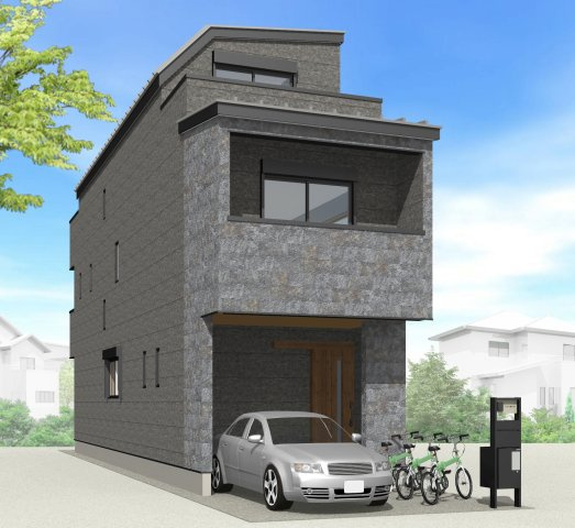 エムズガーデン立花町2丁目建築条件付き売土地の外観パース|建物プラン例：建物価格　2300万円、建物面積　132.84㎡