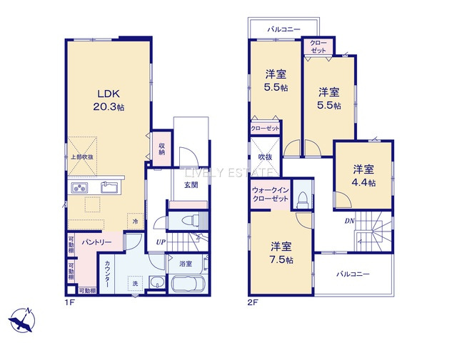 越谷市大字恩間 新築分譲住宅の間取り