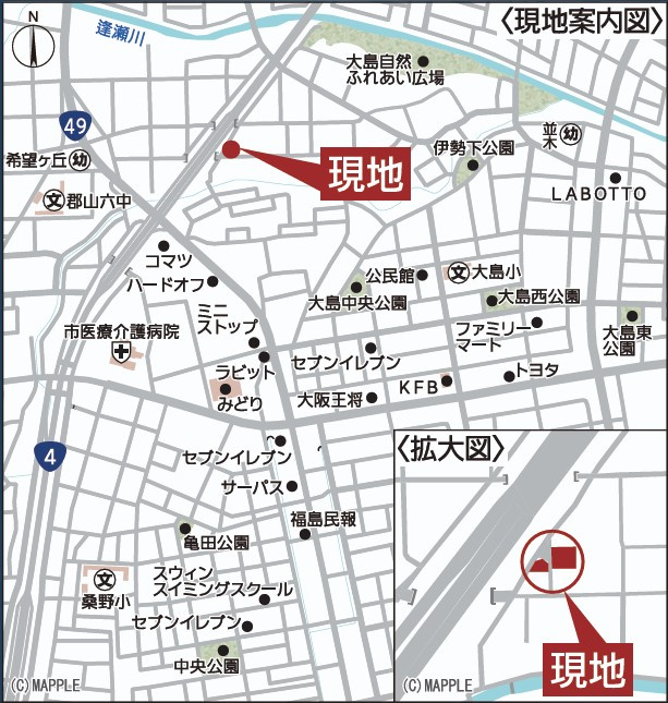 新築戸建・新築建売　郡山市富田町第22　大島小・第六中の地図