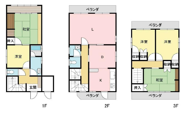 姫路市幸町　中古戸建の間取り|3階建て　5LDKです。