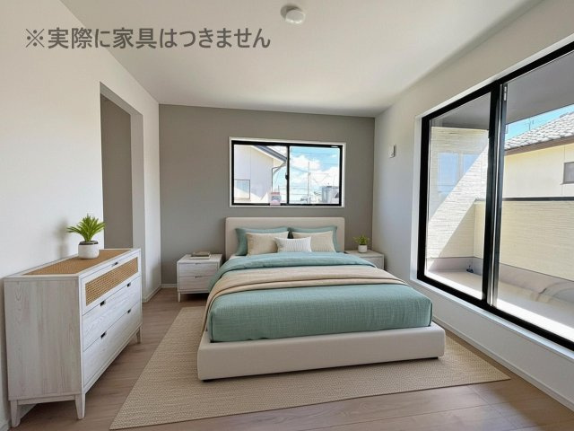 新築戸建・新築建売　須賀川市和田弥六内　須賀川第三小学校・須賀川第三中学校の洋室|画像はバーチャルホームステージングの加工による演出で、実際の家具は付きません。