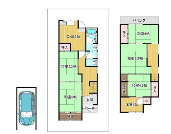 寝屋川市 太秦桜が丘　中古 一戸建ての間取り
