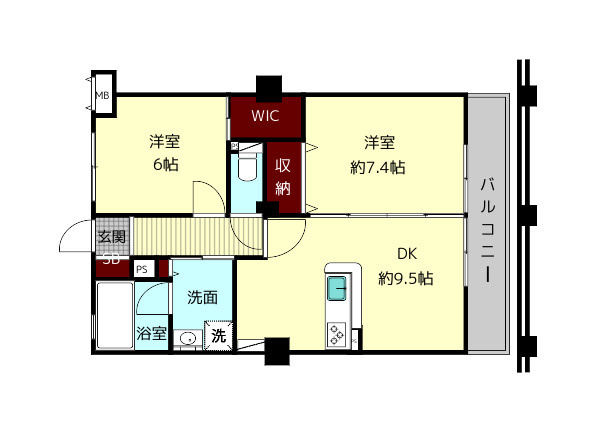 生駒市鹿畑町の賃貸マンションの間取り