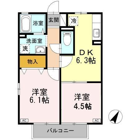 熊本市東区山ノ神１丁目のアパートの間取り