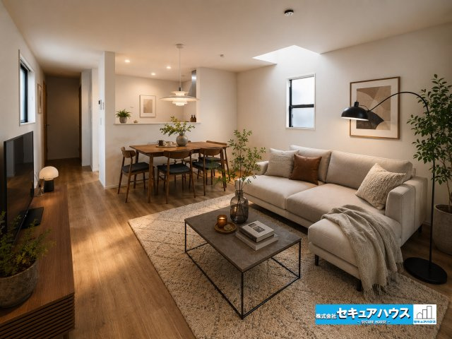 【GRAFARE REUSE HOUSE】名古屋市緑区鏡田　の居間・リビング|【リビングに家具を配置したイメージ図】
◆シンプルなデザインのため、家具の配置がしやすく、好きなテイストの雰囲気をつくりやすいです。　　　　　　　　　　　　　　　　　　　　　　　　　　　　　　　　　　