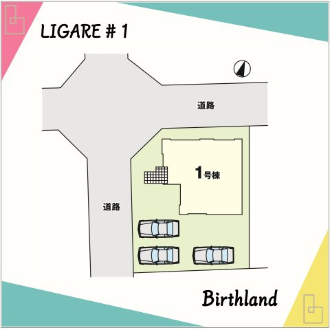 新築戸建・新築建売　郡山市喜久田町3期　富田東小学校・富田中学校の区画図|【1号棟】駐車場3台確保！陽当たり良好な角地物件！