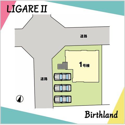 新築戸建・新築建売　郡山市喜久田町3期　富田東小学校・富田中学校の区画図|【1号棟】駐車場3台確保！陽当たり良好な角地物件！