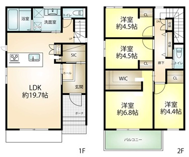SIC・WIC完備収納豊富　池上1丁目　中古戸建の間取り
