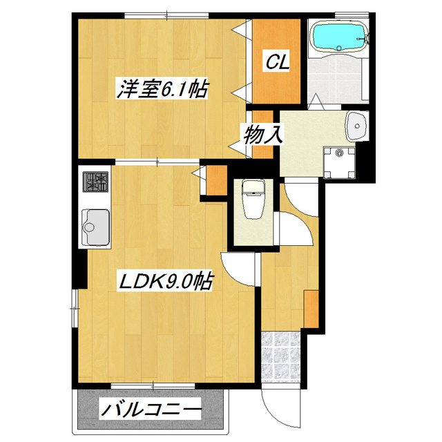 パークヒルズの間取り|広めのリビングの1ＬＤＫ！
