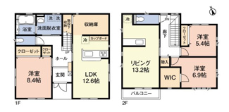 【間取り】 | 木更津市祇園　中古戸建　祇園駅 | リビングが２階にもあり二世帯住宅にもおすすめです。
各居室にクローゼットが完備されています。キッチンの収納庫、階段下など適材適所に収納スペースを配備した、暮らし心地良好な間取りです。