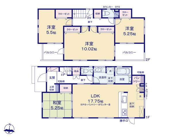 蓮田市西城２丁目　新築一戸建ての間取り|パントリーは日用品やストックなどの収納に便利です♪