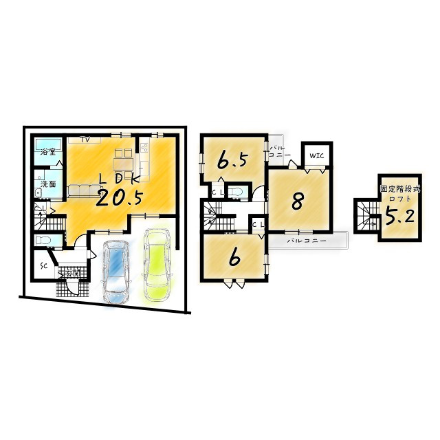 太秦組石町　新築参考プラン　建築条件付土地の参考プラン|【新築参考プラン】建物価格2099万円、建物面積93.76㎡