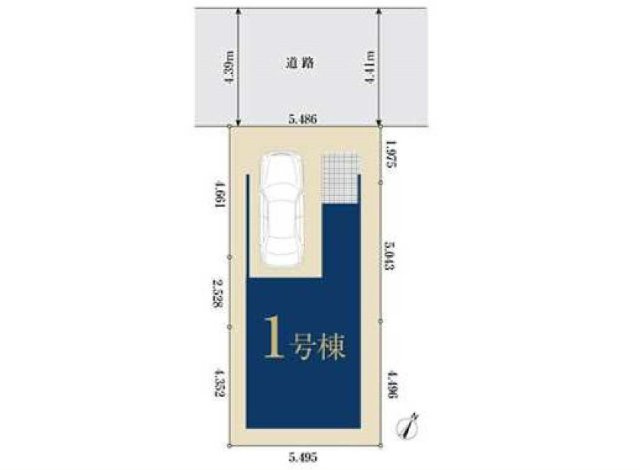 【横浜市鶴見区上の宮1丁目9-21新築戸建て】★仲介手数料無料★（菊名小学校・上の宮中学校）の区画図|敷地を無駄なく活用した整形地プラン。ビルトイン車庫付きで大切なお車を雨風から守れます。建物と駐車スペースの配置バランスも良く、使い勝手の良い住まいです。