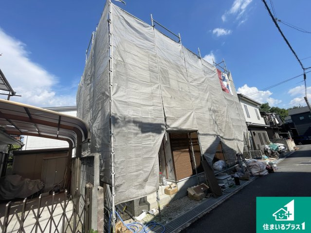 向日市寺戸町大牧　第3期　新築一戸建ての外観|周辺は落ち着いた街並みの住宅地！子育てがしやすい住環境です！まだ未完成ですが、現地でしかわからない事もございます。是非一度ご覧ください。